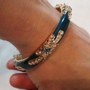 unknown Jewelry - Teal/Gold Open Clasp Bracelet unknown Jewelry - Teal/Gold Open Clasp Bracelet